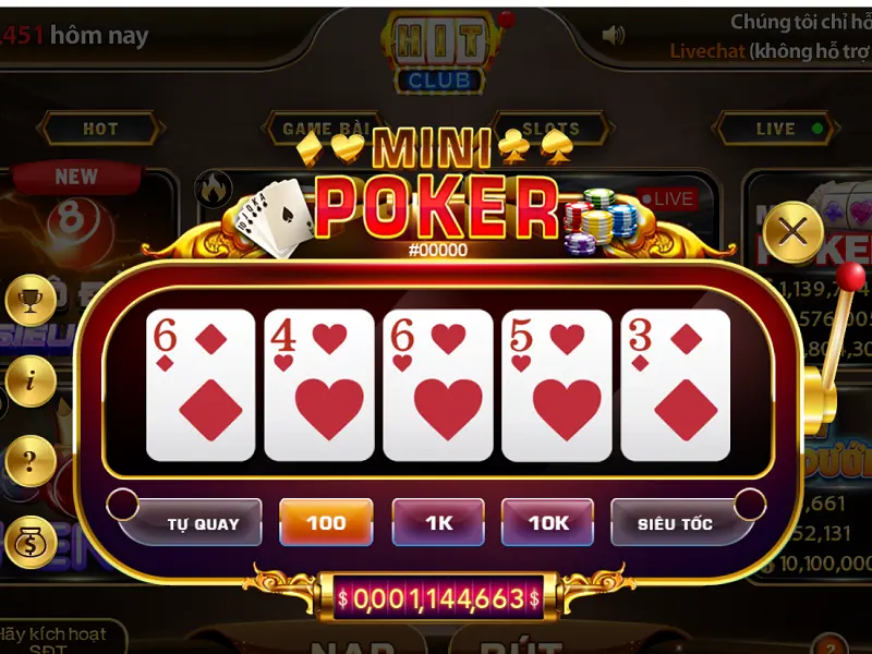 Mini Poker tại yo88 mang đến một trải nghiệm chơi bài đơn giản nhưng đầy thử thách, thích hợp cho những ai yêu thích sự nhanh gọn và kịch tính.